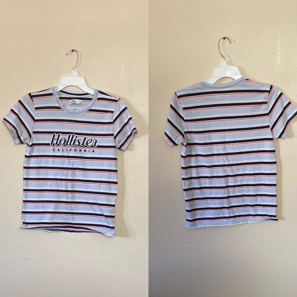 Hollister  striped crew neck short sleeves‎ embroidered logo tee Juniors small - Picture 2 of 9